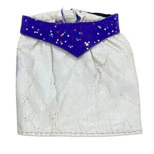 Vintage Faux Leather White Doll Skirt With Purple Sequin Waistband